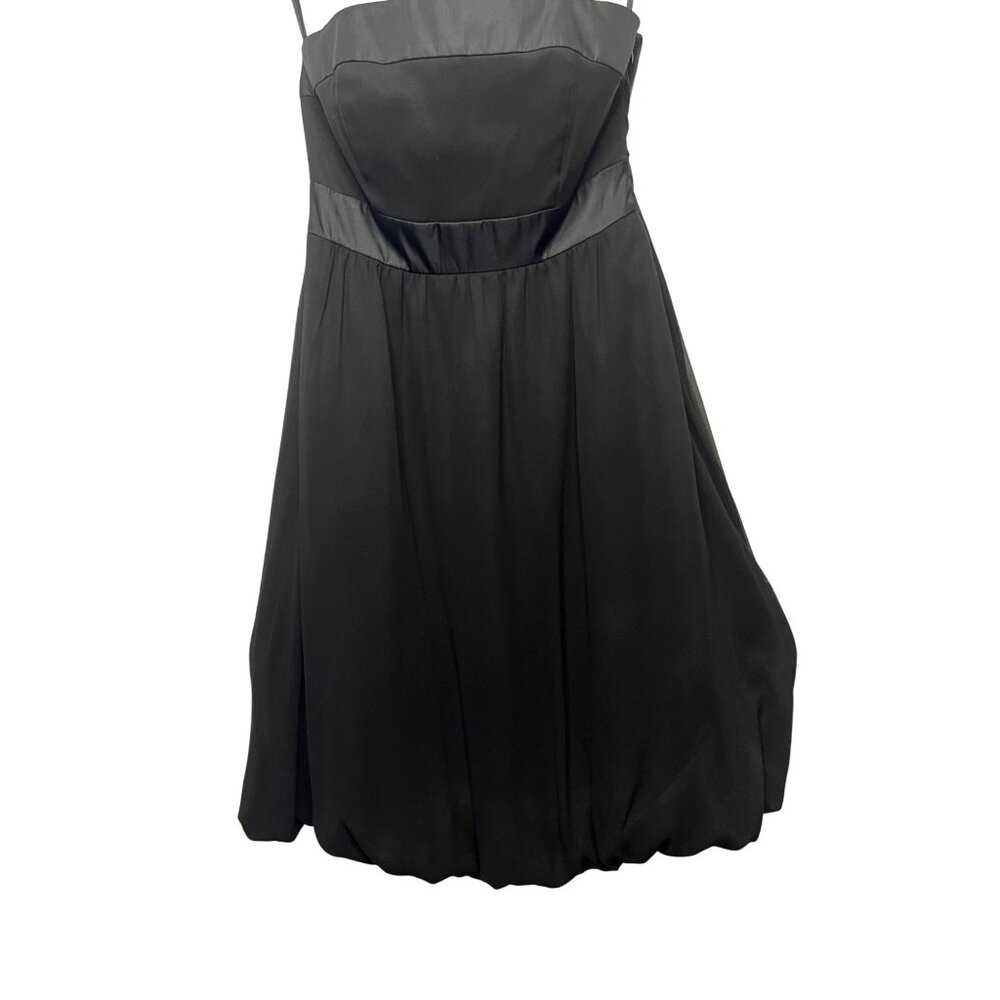 White House Black Market Black Strapless Bubble Hem Dress Size 0 Silk Polyester